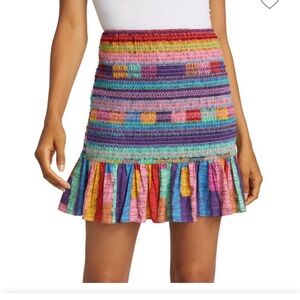 Farm Rio Embroidered Stripes Mini Skirt L